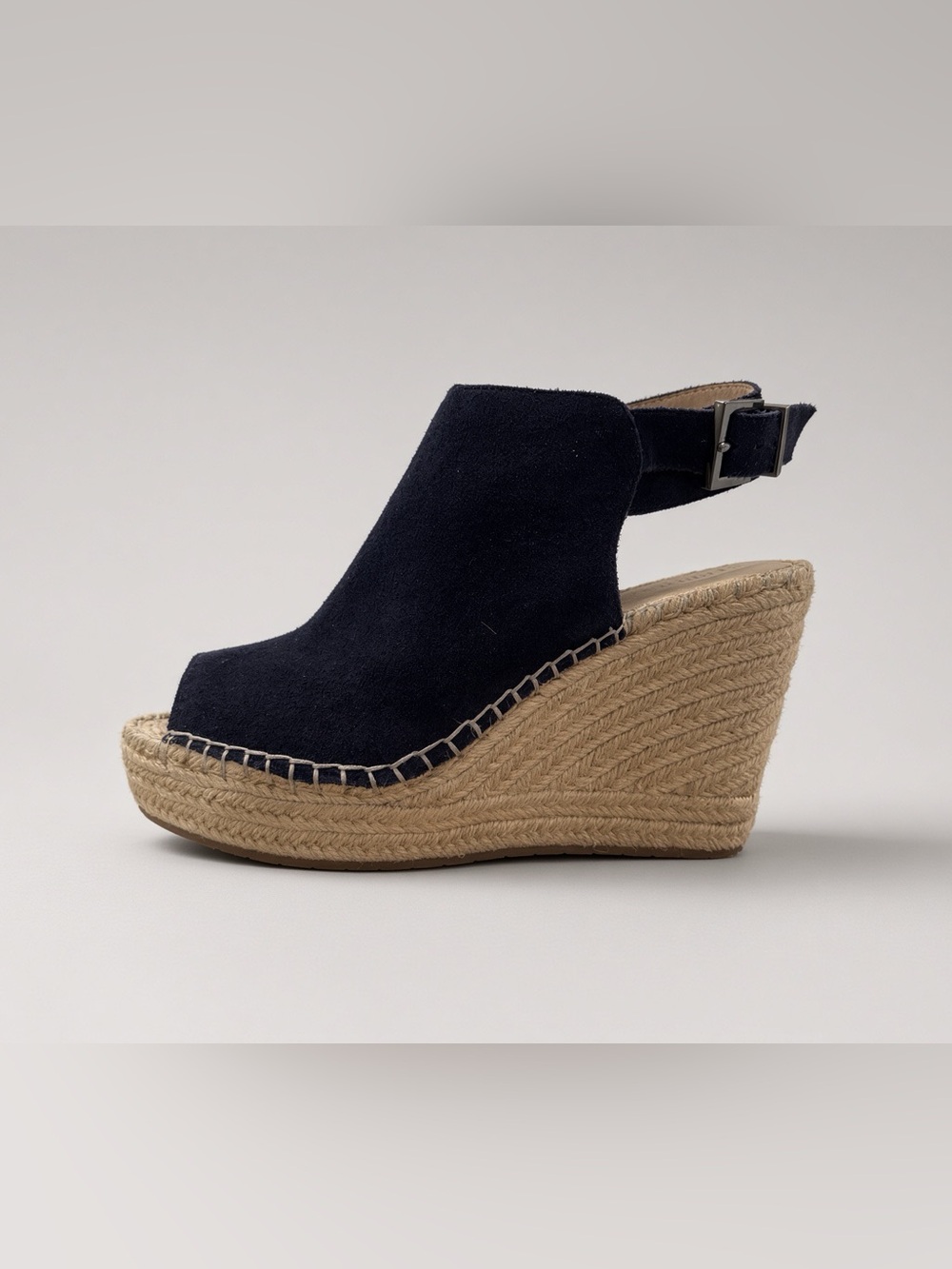Kenneth Cole Navy Suede Peep-Toe Espadrille Wedge Women’s 9.5M
